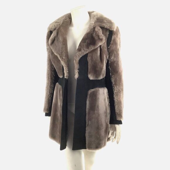 VINTAGE 60s Open Front Faux Fur and Suede Paneled Coat Patchwork Mixed Media - Picture 3 of 10
